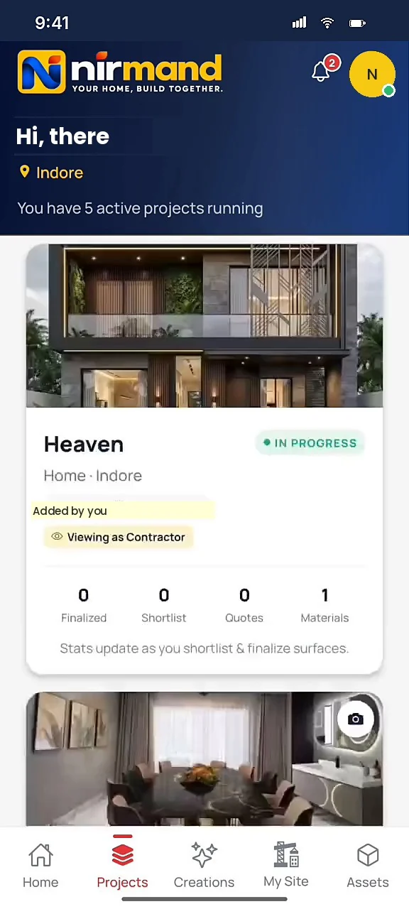 Projects: every home, flat, office or shop with its own spaces, team and budget